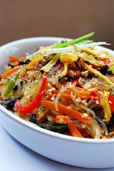 Japchae - Korean Glass Noodles With Stir-Fry Vegetables & Meat